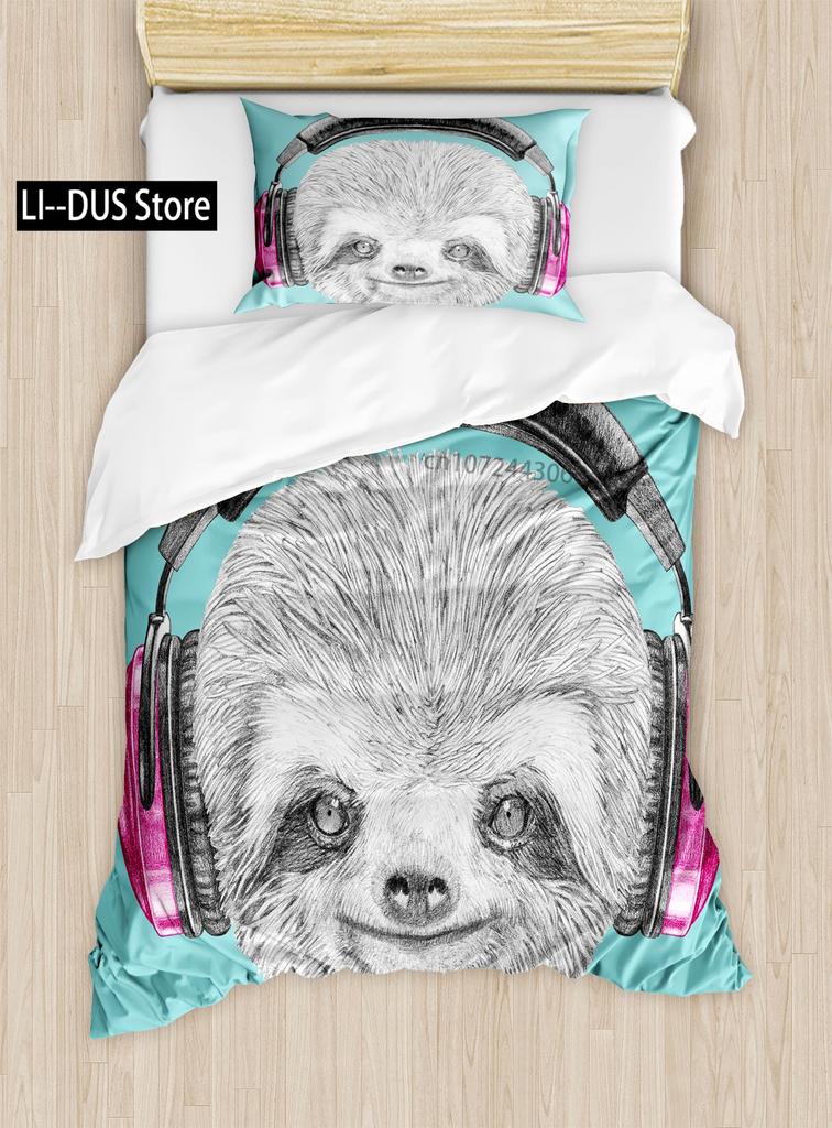 Cartoon Sloth Duvet Cover Bedding Set for Kid Girls Cute Animal Comforter Cover 1 Duvet Cover with 2 Pillowcases King Full Size