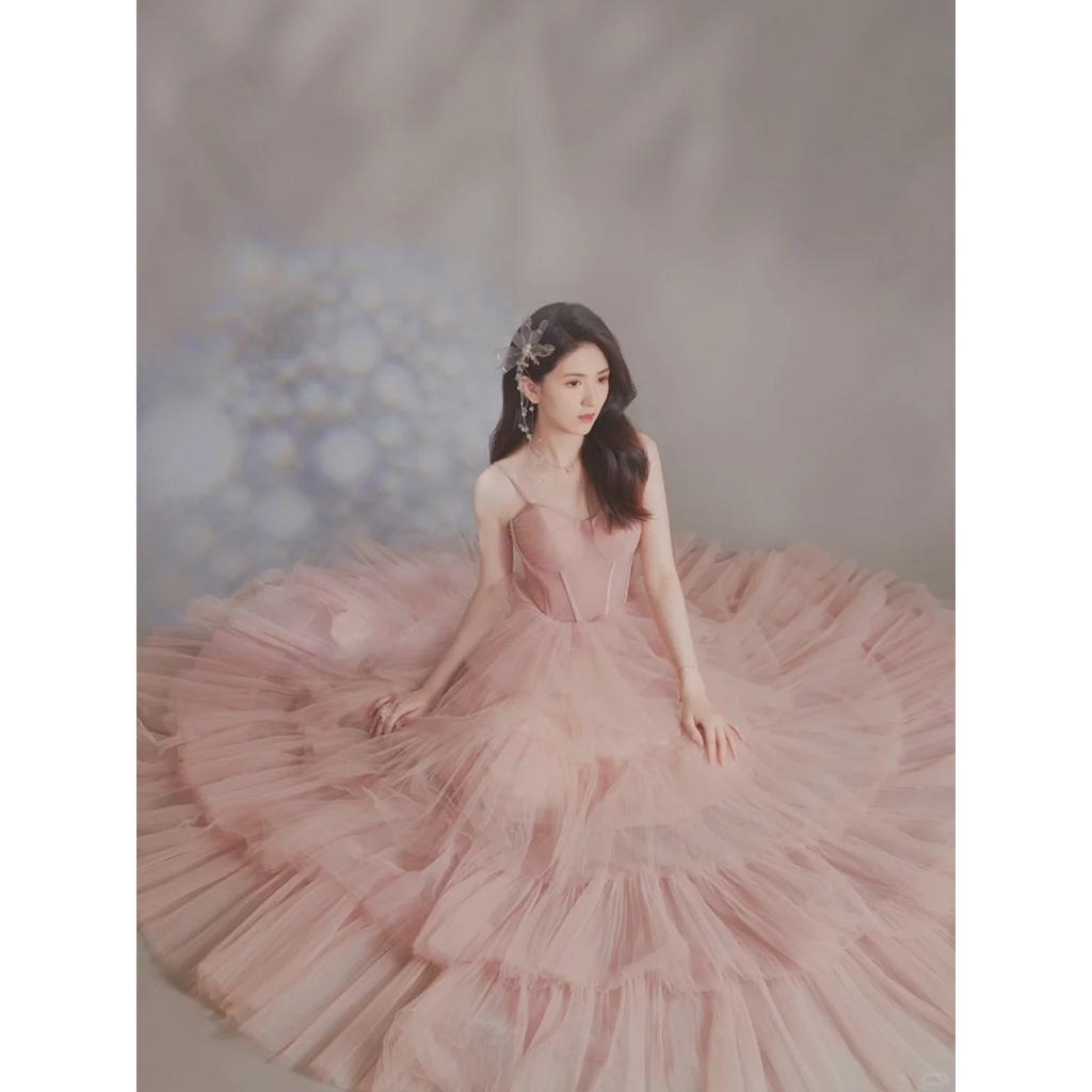 Rosa exklusiv födelsedag fluffig garn aftonklänning dam ny vuxen ceremoni offentlig kjol lätt lyx nisch