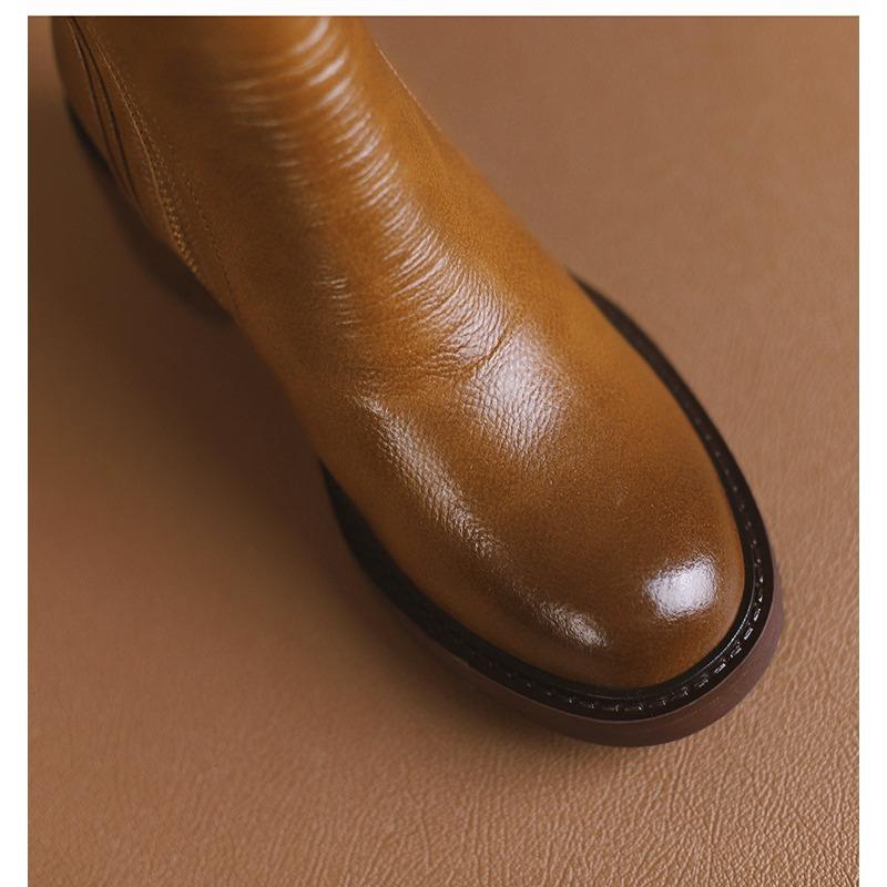 Brown Ankle Boots with Block Heels, Handsome British Style, Martin Boots, Leather Boots