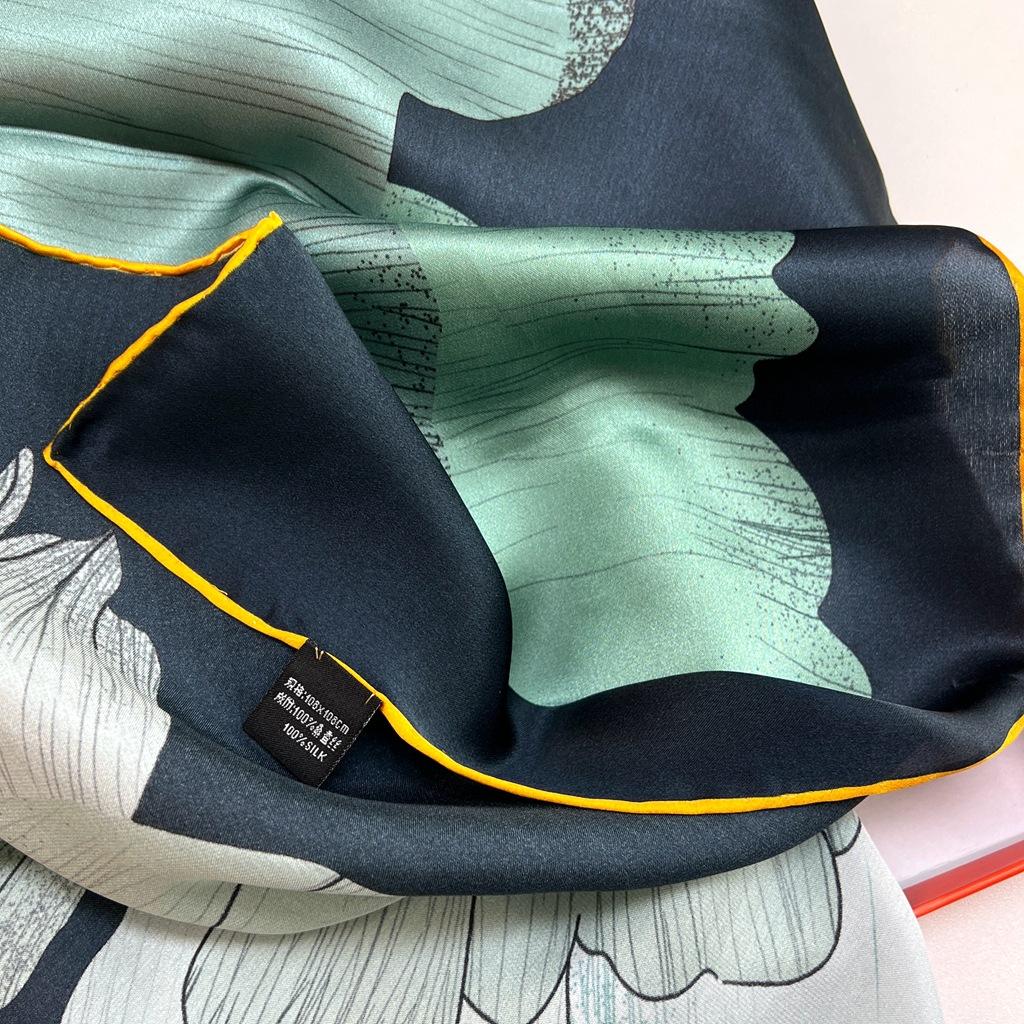 100% Silk Silk Mulberry Silk Black Yellow Peony Square Scarf Silk Scarf Women'S Spring And Autumn Decorative Scarf Shawl
