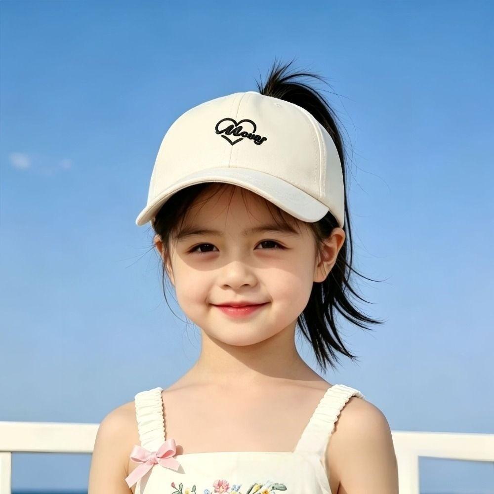 Solid Color Heart Embroidered Baseball Hat Breathable Visor Cap Parent-child Cap For Women Kids
