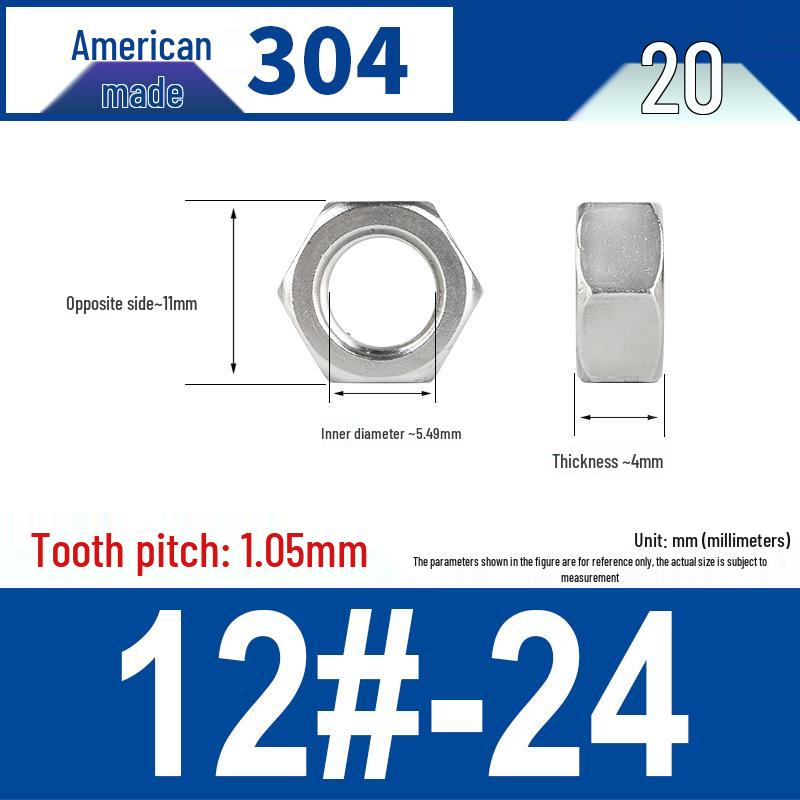 304 Edelstahl Grob- & Feingewinde Sechskantmutter für Zollschrauben (#4 bis 3/4)