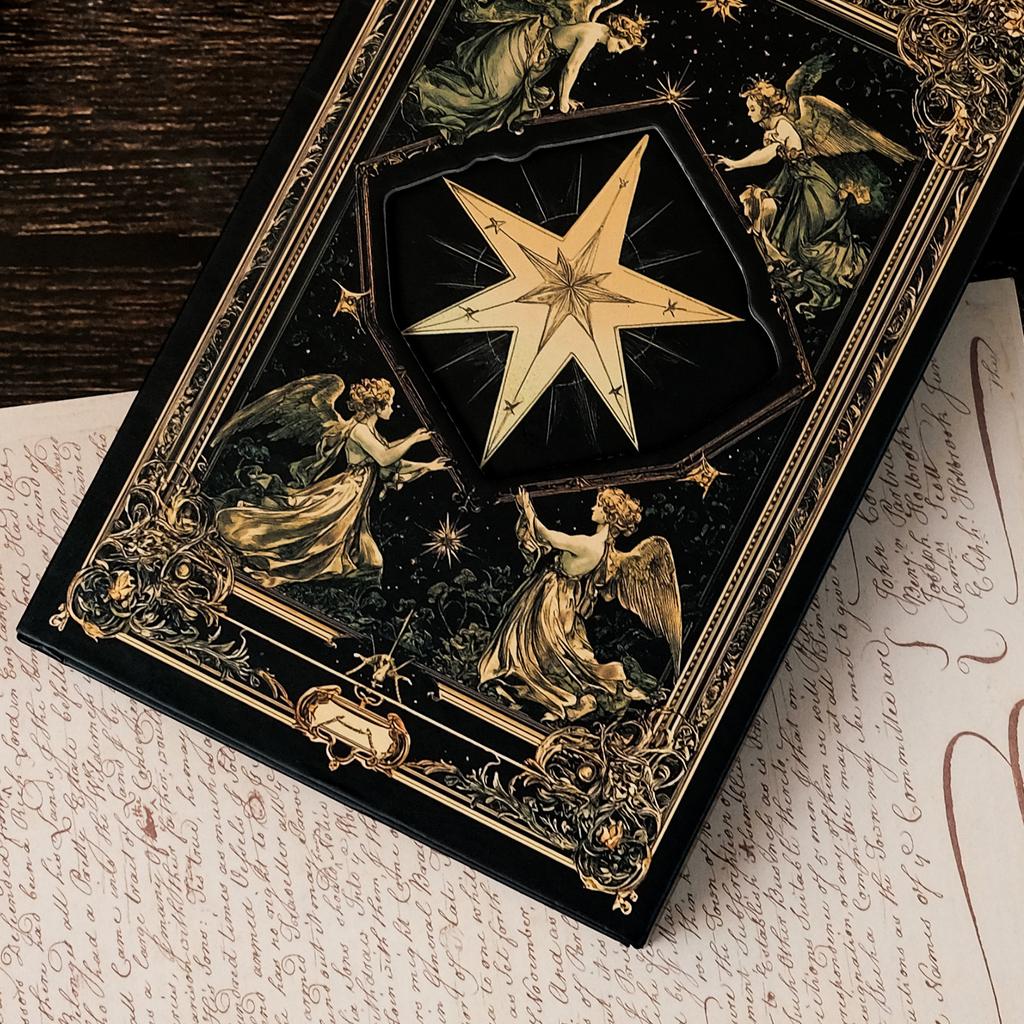 Retro Tarot Thema Hochwertiges Notizbuch Personalisiertes Schwarzgoldenes Hartledercover Tragbares Notizbuch