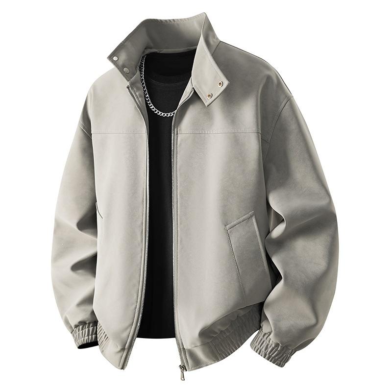 Leather jacket, autumn/winter loose tie-dye leather jacket, stand-collar casual men's leather jacket, in stock