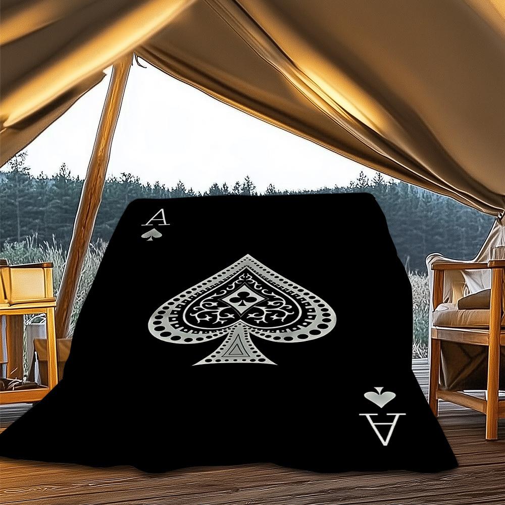 1pc Ace of Spades Playing Card Outdoor Flannel Blanket , Machine Washable Perfect Gift for Birthday , Holiday Travel Accessory , Durable Material