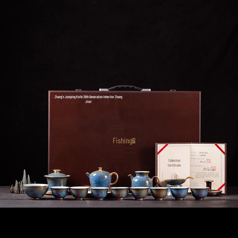 Junyu 17-Piece Jun Porcelain Kiln-Change Glaze Kung Fu Tea Set