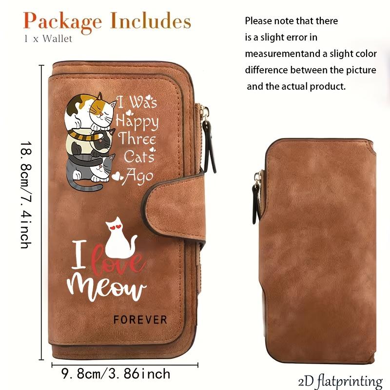 Black Striped Cat Print Long Wallet for Women Multifunctional Portable Snap Button Coin Purse Birthday Gift Daily Commute Fun Design Outdoor Travel