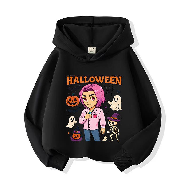 Kpop Witch Hunt Girls' Hoodies, Children's Spring and Autumn Hoodies, Fashionable and Versatile Cartoon Style Printed Thin Sweatshirts
