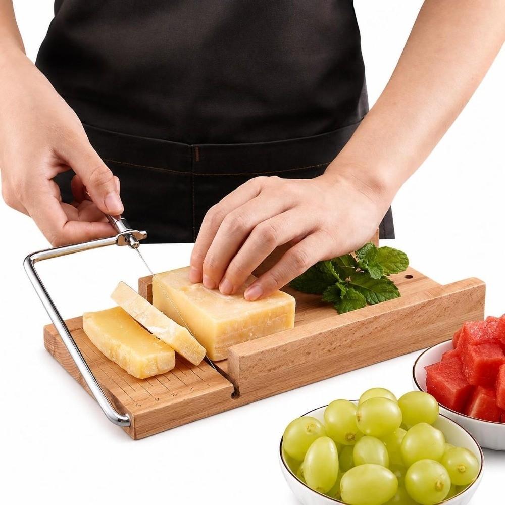 Wooden Cheese Slicer Stainless Steel Wire Food Slicer Durable Cheese Cutting Board  Cake Slicing