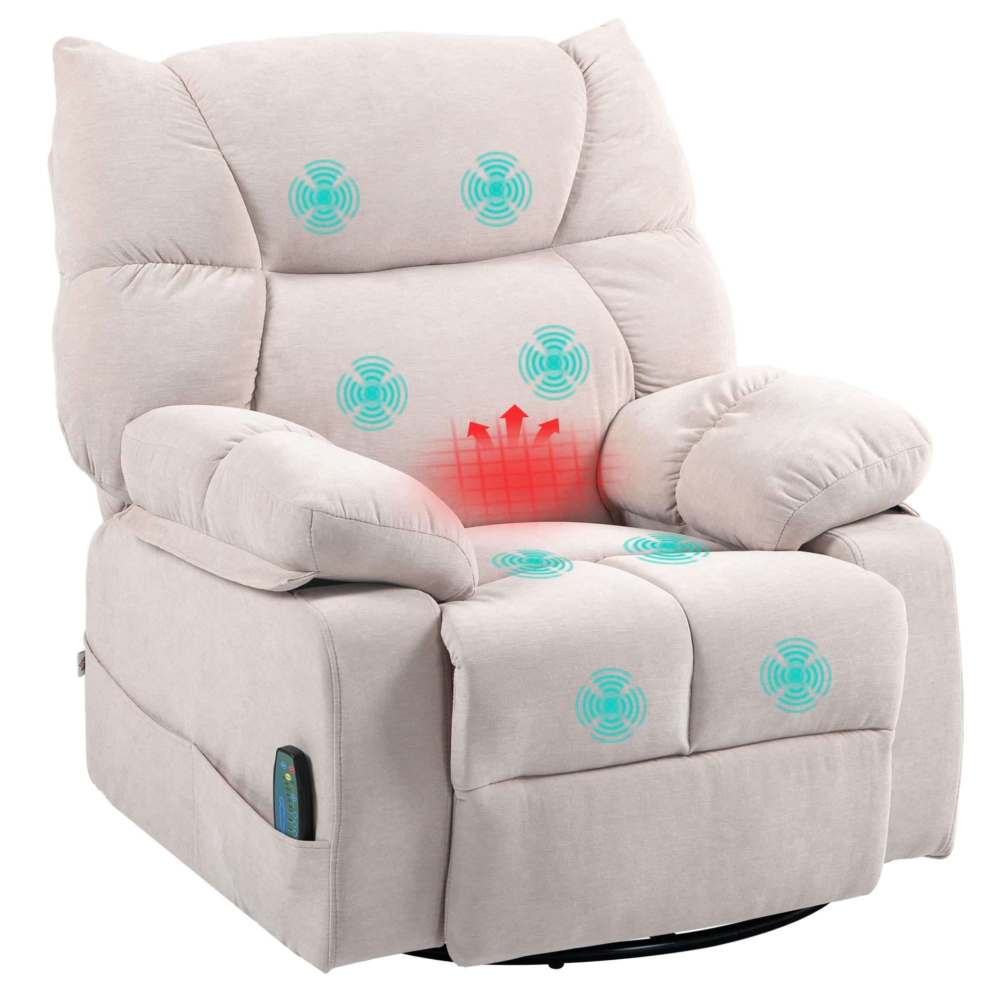 Masszázsfotel fűtéssel és pihenőfunkcióval, forgatható, 150 kg-ig, fém váz, 98x90x98cm, bézs 98 x 90 x 98 cm bézs