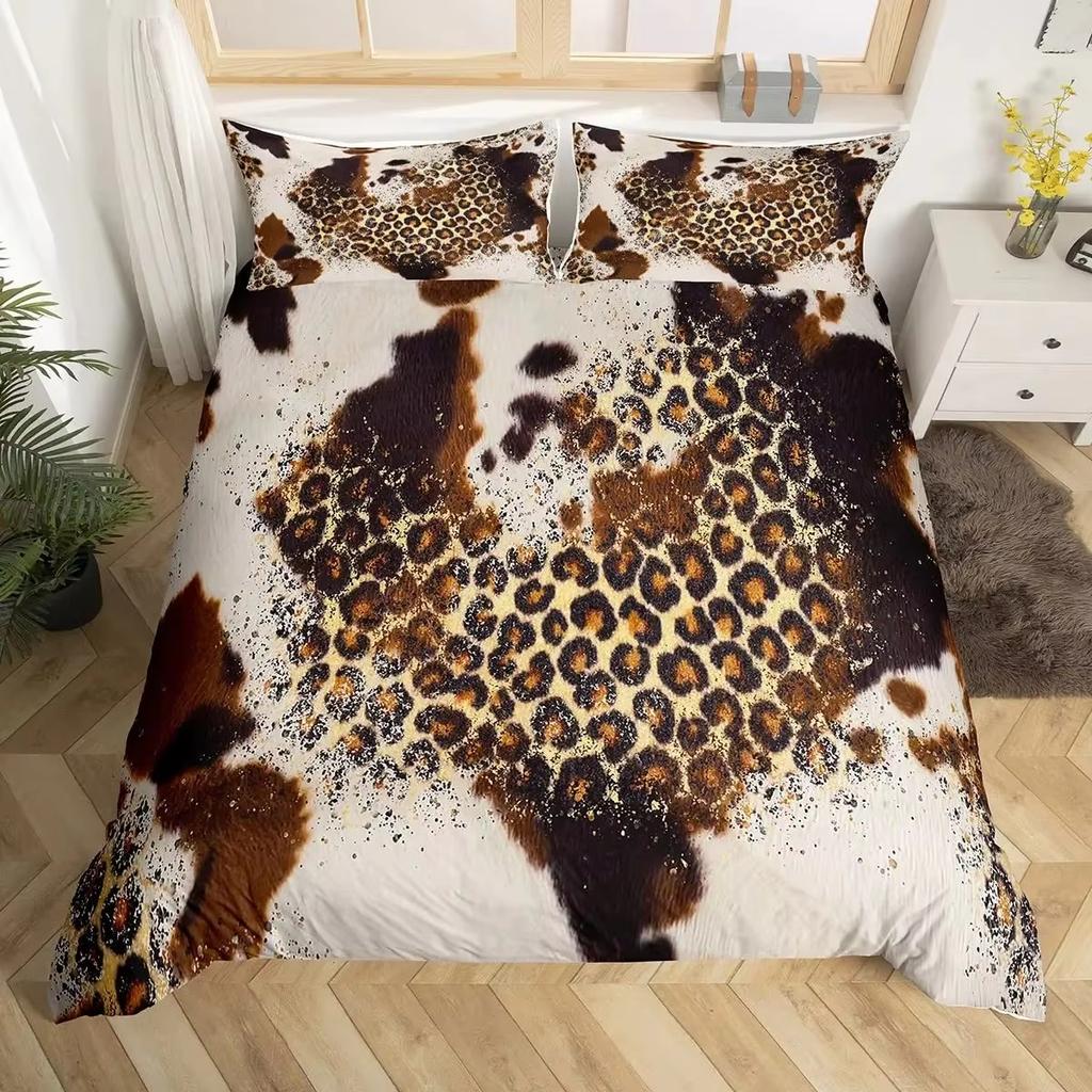 Cow Print Duvet Cover Set Queen Size Brown And White Cow Fur Pattern Bedding Kids Boys Teens Room Decor King Comforter Cover Set