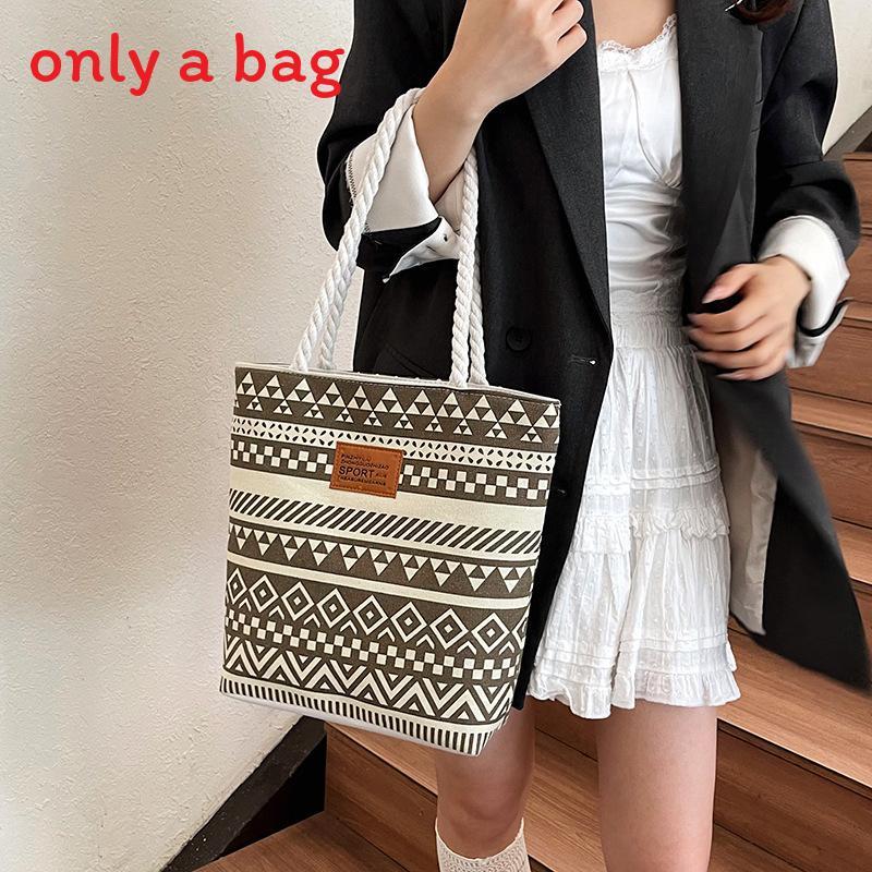 Canvas Bucket Bag With Leopard Print And Geometric Pattern For Urban Women Daily Use