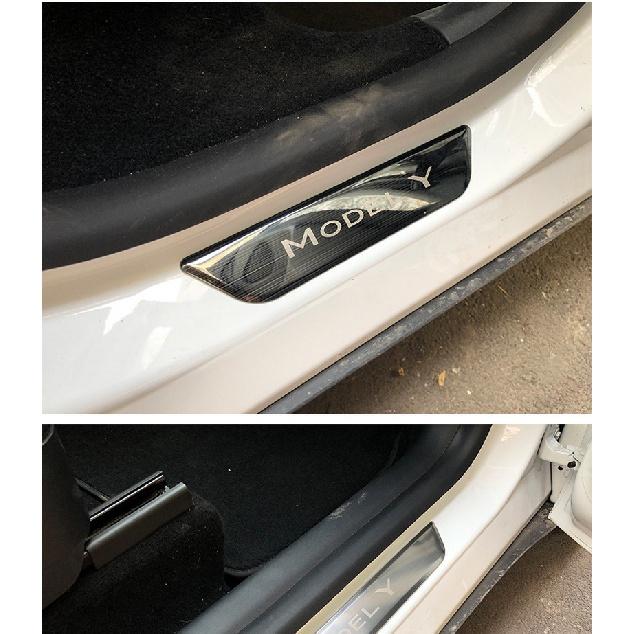 Door Sill Decoration Wrap Cover for Tesla Model Y 2023 Accessories Pedal Protection Strip Carbon Pattern Car