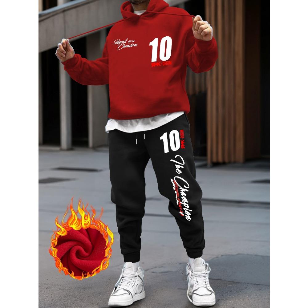 Men's Fashionable Streetwear Hoodie and Sweatpants Set - Autumn and Winter Clothing with Casual Printed Design with Pockets