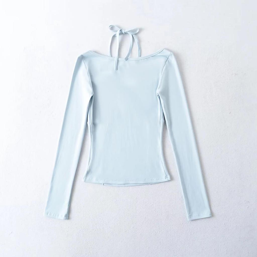 2025 Spring/Summer Women's Slim Fit Halter Neck Long Sleeve Lace Top