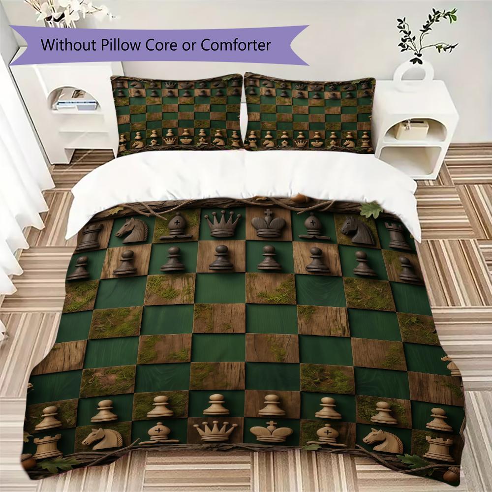 Chess Pattern Bedding Uilt Set Uilt Cover Pillowcase Home Decoration Birthday Gift (1 * Duvet Cover + 2 * Pillowcase Without Core)