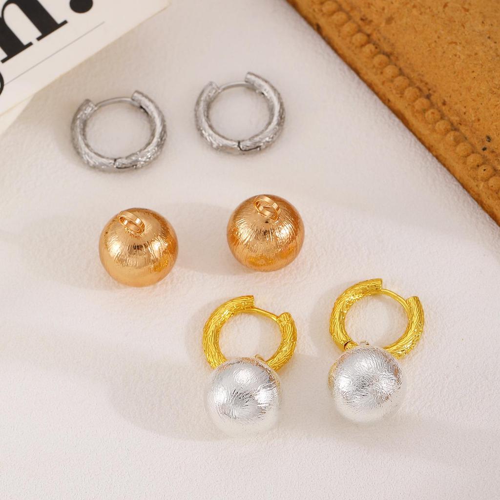 French Matte Round Ball Earrings - Women's Unique, Exaggerated, Stylish Fashion Jewelry