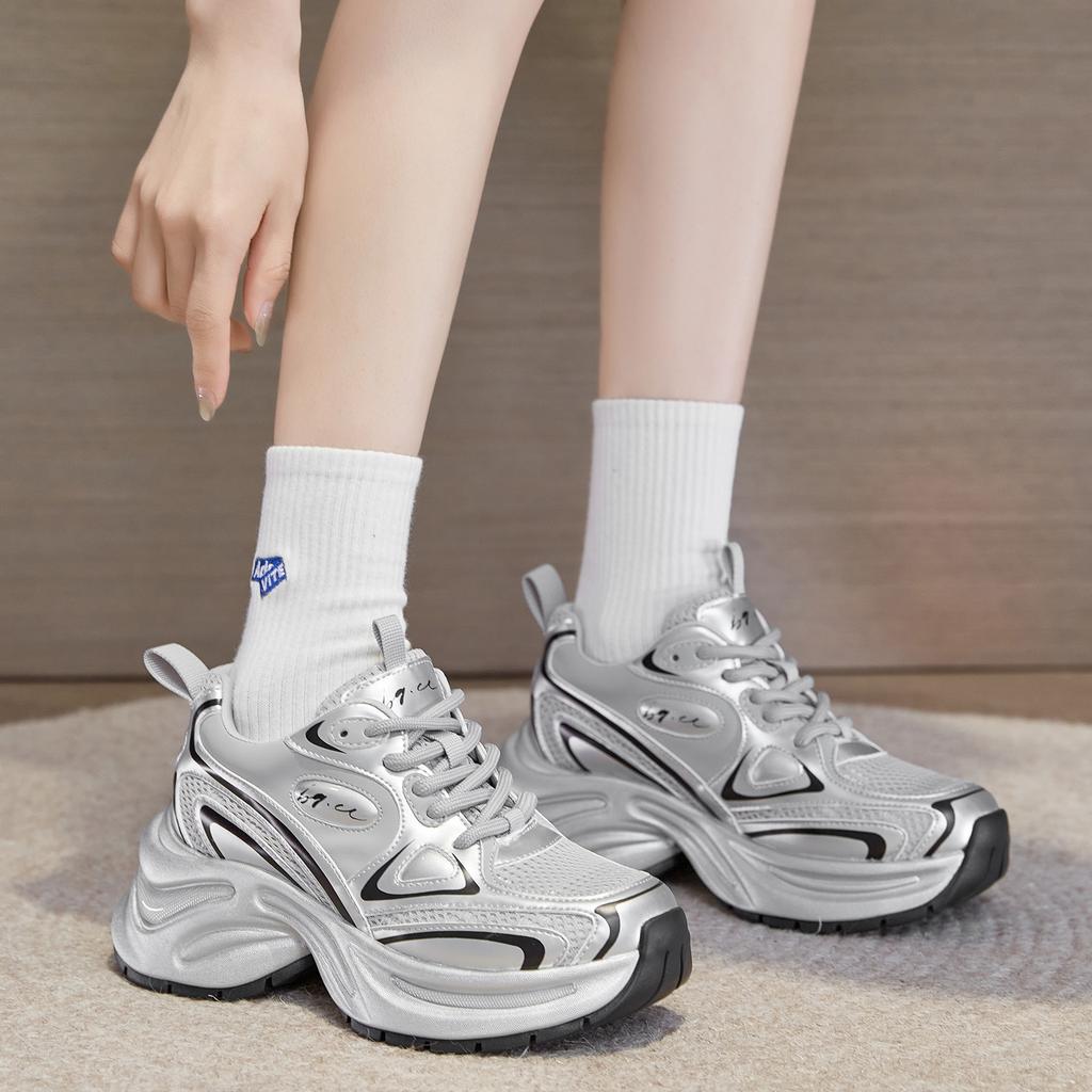 Shoes Women's Spring New Front Lace-up Retro Thick-soled Heightening Versatile Women's Shoes Summer Breathable Mesh Sneakers