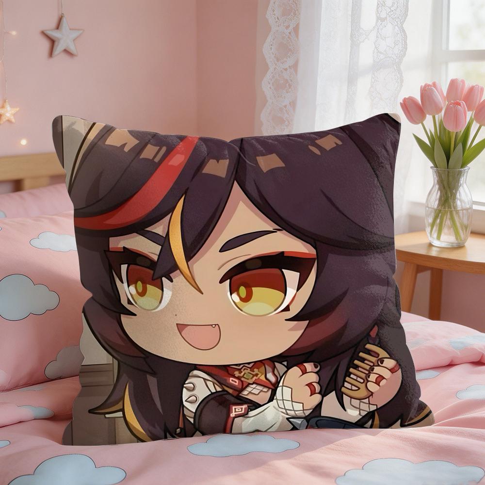 Xinyan Cute Genshin Impact Cushion Cover Square Short Plush Pillow Case Living Room Sofa Home Decor Funda X