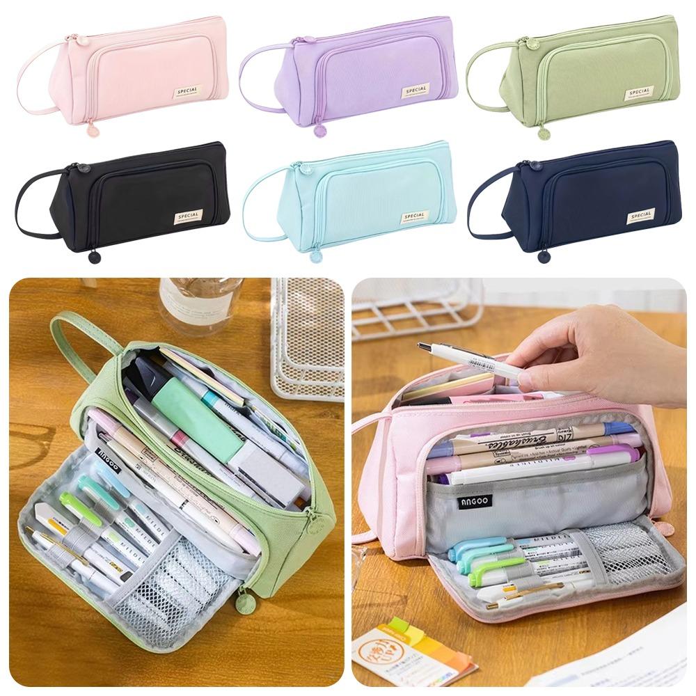 

Solid Color Pencil Storage Bag Portable Pen Box High Quality Pencil Case School Office Supplies синій