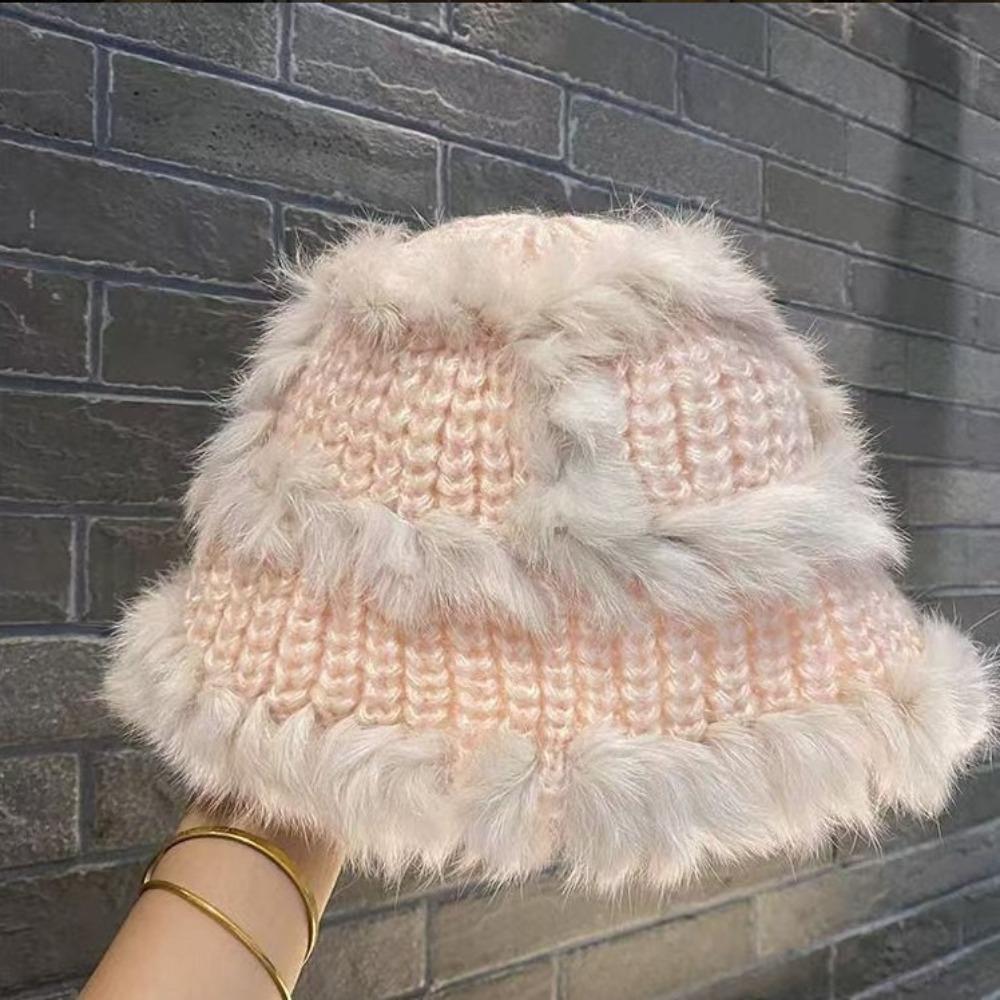 Thick Knit Bucket Hat Wide Brim Winter Hat Fashion Women Headwear Autumn Winter