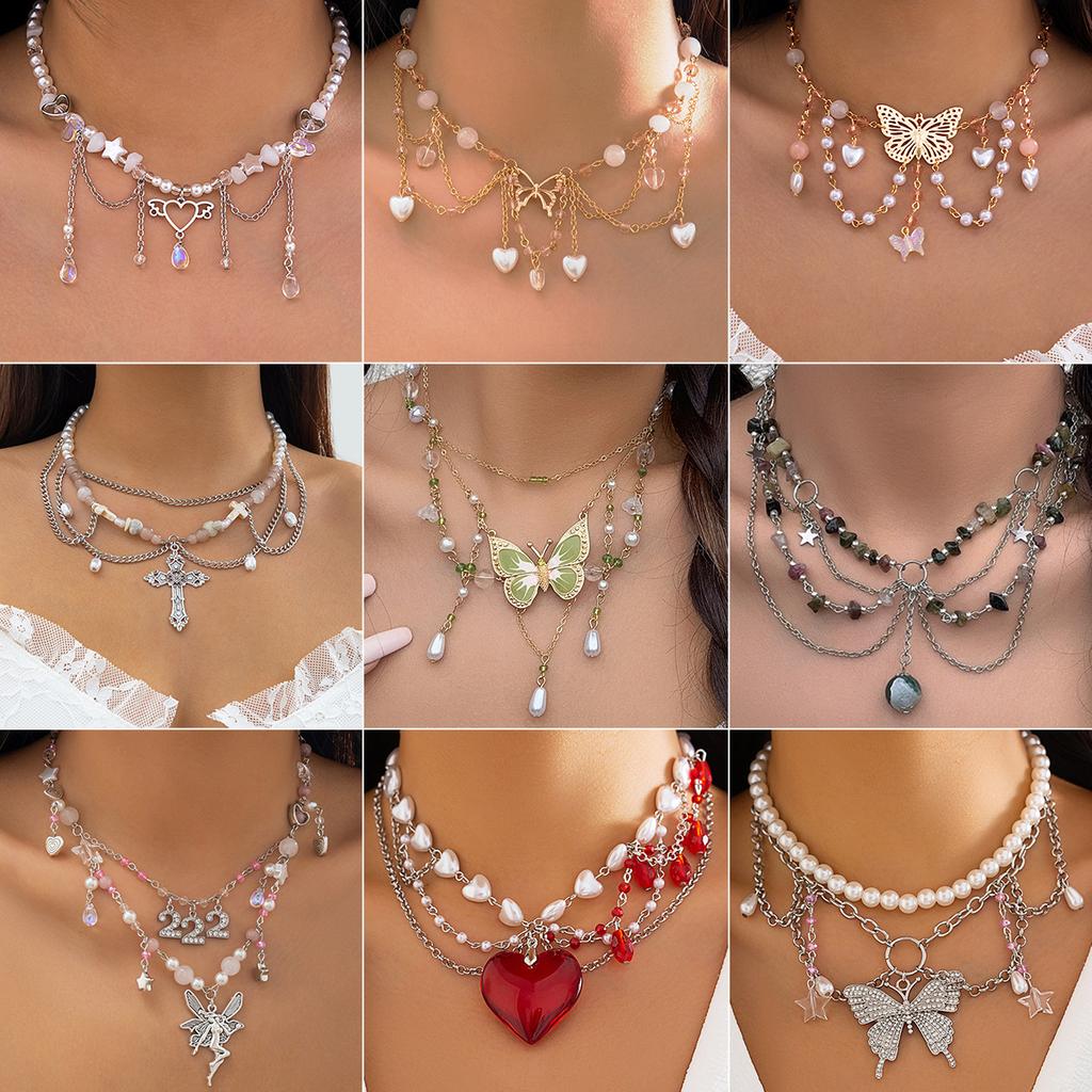 Sweet Design Sense Pearl Sweet Cool Y2K Butterfly Choker Summer Dopamine Necklace Female