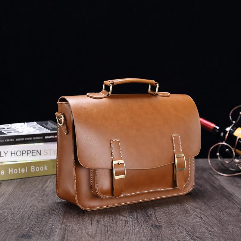 Porte-documents d'affaires en PU pour hommes, sac à bandoulière à une épaule, sac Semi-style Horizontal rétro pour hommes
