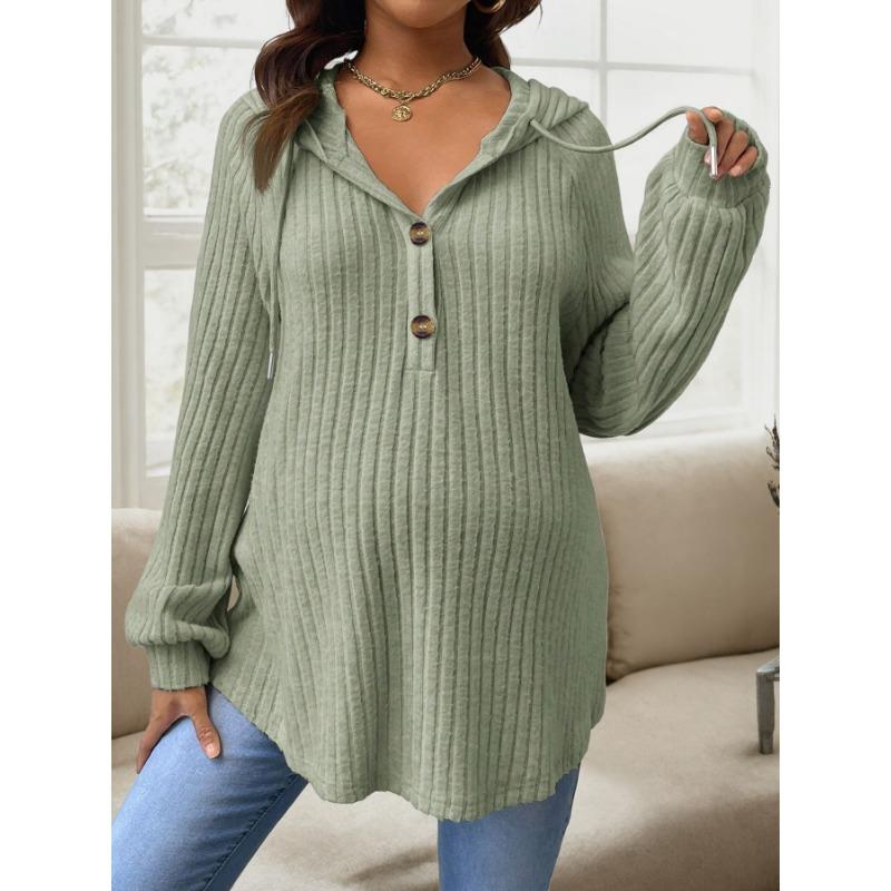 Pregnant Women Knit Hooded Long Sleeve Loose Fit Maternity Top