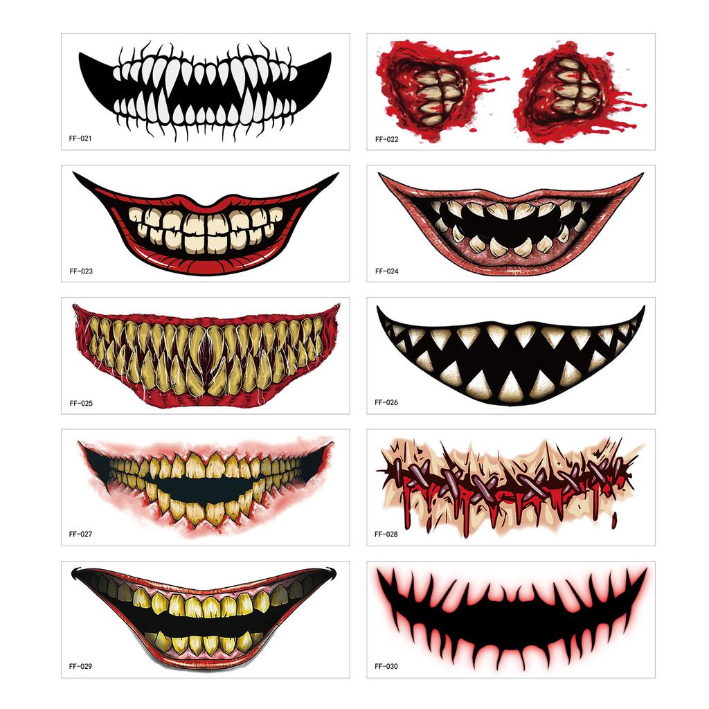Mexico Halloween Large Mouth Face Tattoo Stickers Holiday Temporary Spookys Horror Mouth Spookys Look Stickers for Cosplay Part