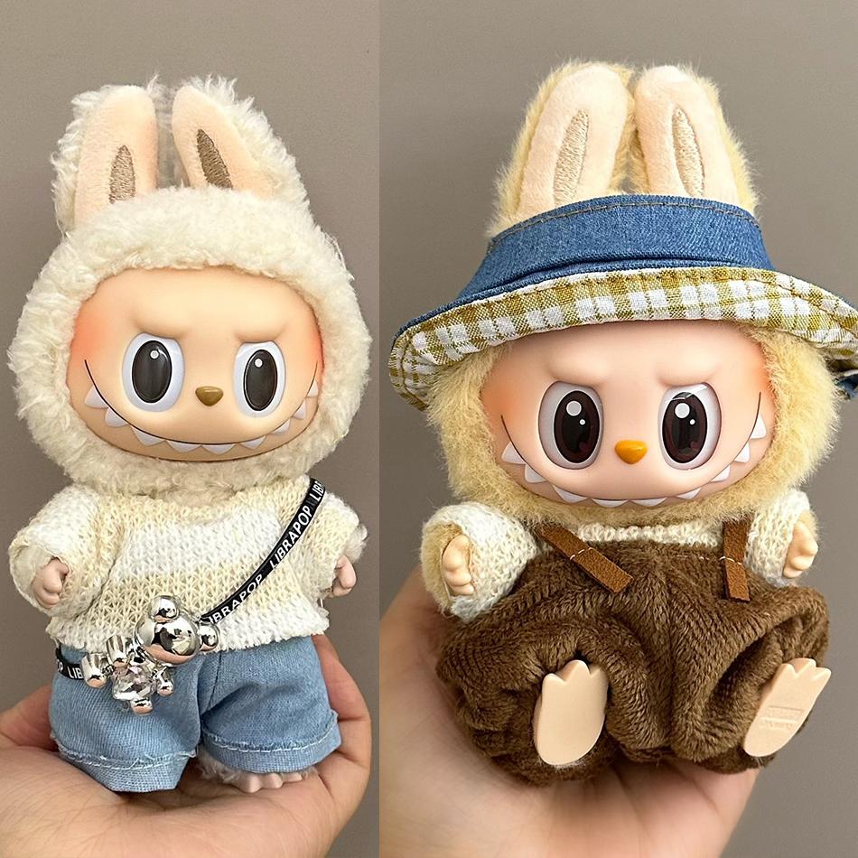 17cm Labubu Clothing Cute Accessories Autumn Replacement Clothes Bag Hat Set Plush Doll Accessories Clothing Accessories