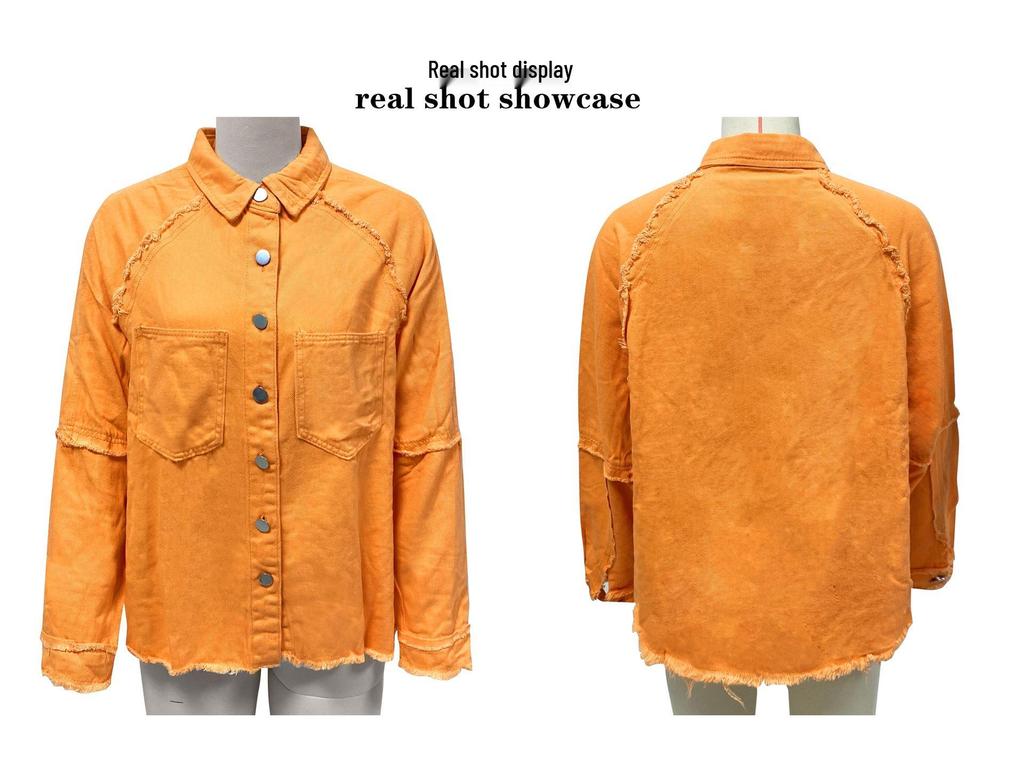 2025 Women's Casual Frayed Denim Jacket - European & American Style