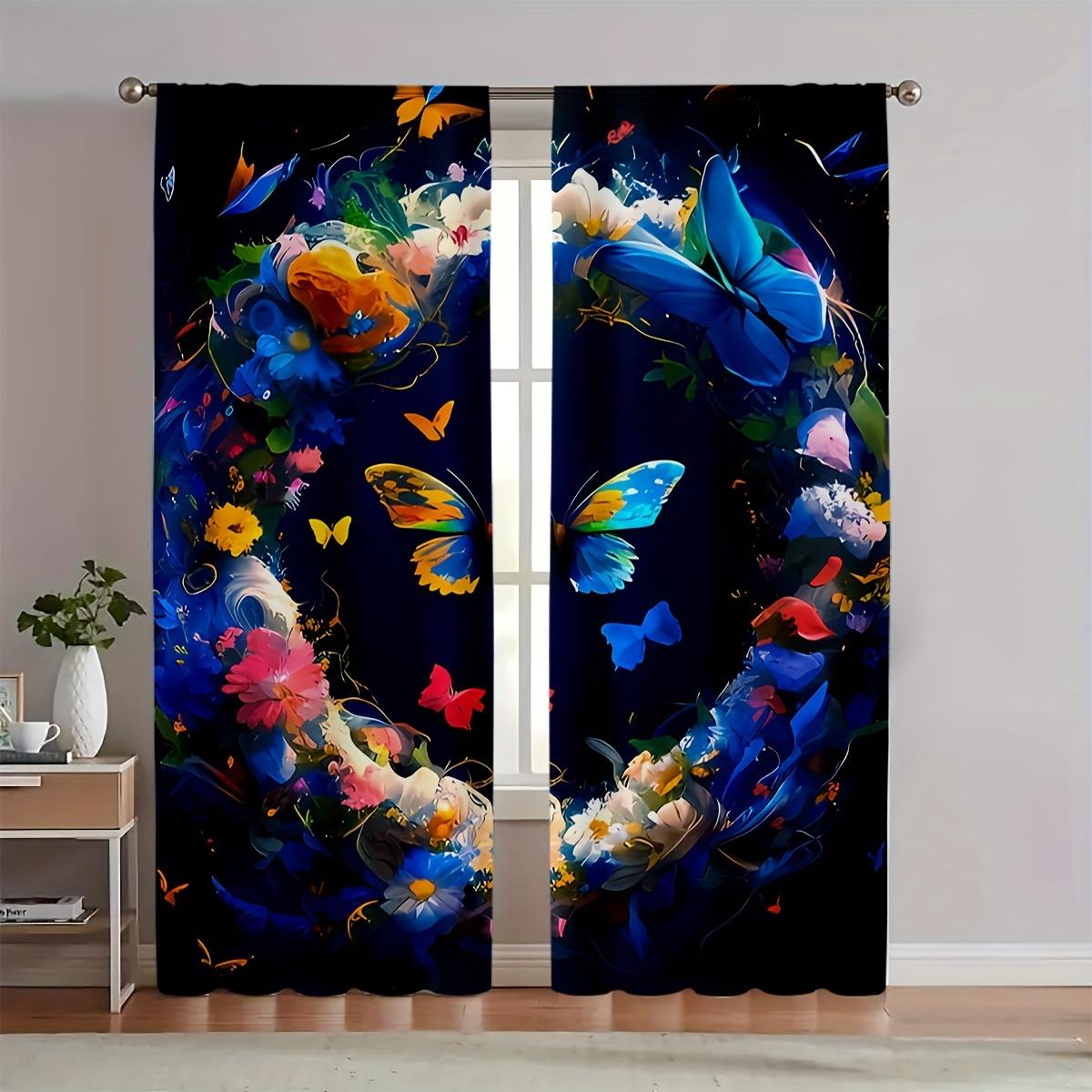 

2pcs set of dreamy butterfly pattern translucent curtains - polyester decorative panels machine washable rod pocket curtain b 100*130 Rod Pocket 1pcs