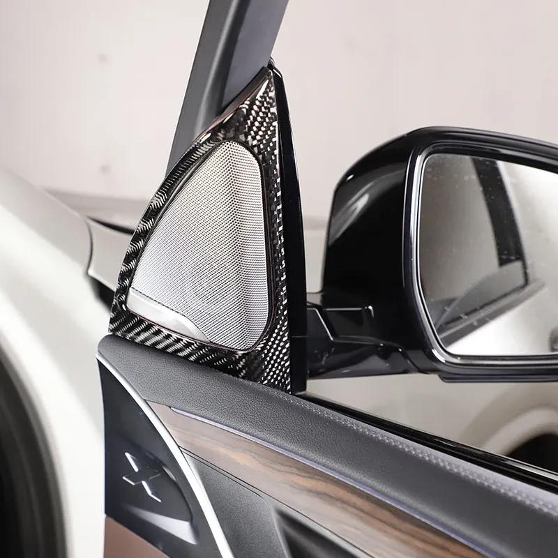 For BMW X3 G01 2018- Soft Carbon Fiber Car Front Door A-pillar Speaker Frame Cover Trim Sticker Interior Car Accessories