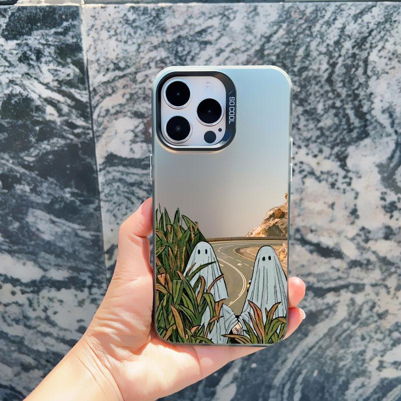 Case For iPhone 13 Mini 12 Pro Max 15 14 11 16 Pro Max Plus Aesthetic Cute Ghost Art Shockproof Matte Laser Back Covers