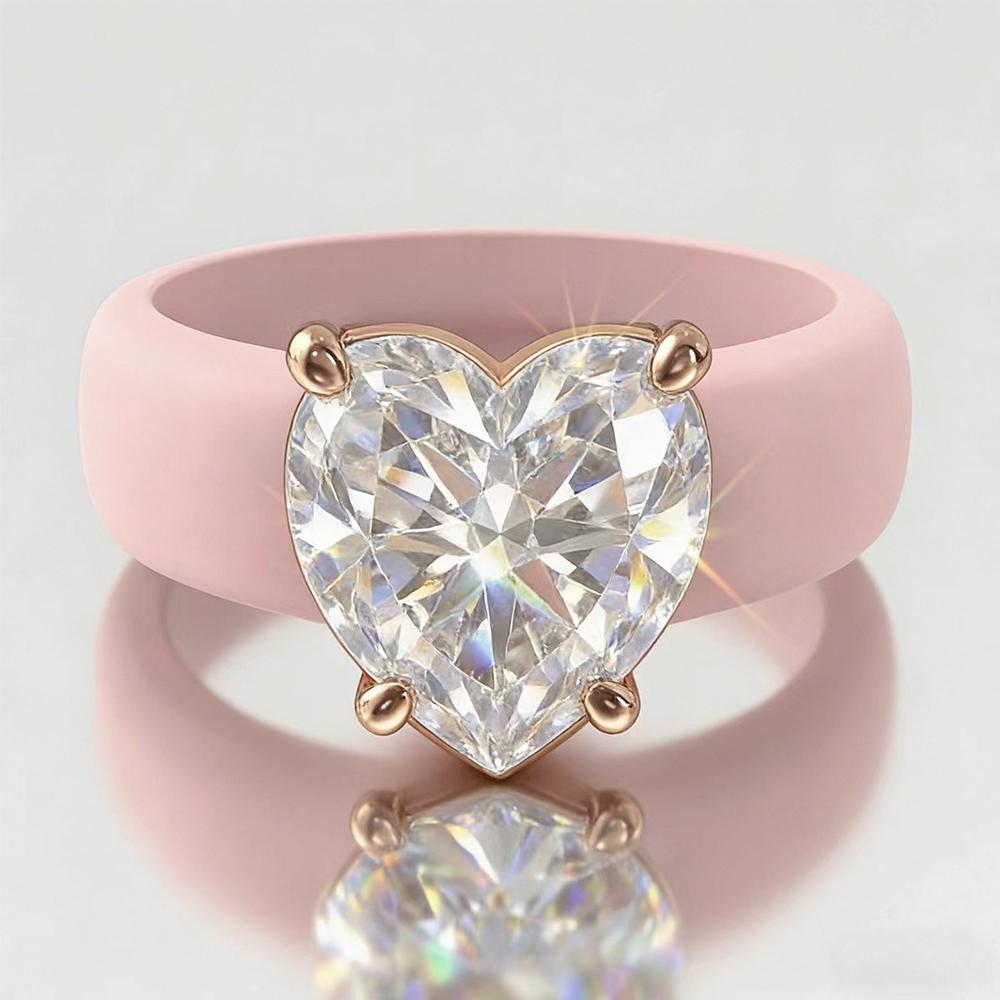 Damen Herzförmiger Diamant-Silikonring, 4-farbiger Herzförmiger Einzel-Diamantring mit Roségold-Beschichtung, Silikon-Ehering 9 gray