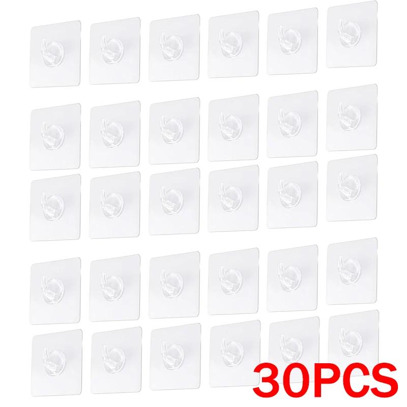 5-100pcs Self-Adhesive Small Wall Hooks Transparent Wall Hooks for Kitchen and Bath Heavy Duty Waterproof Reusable Stickers