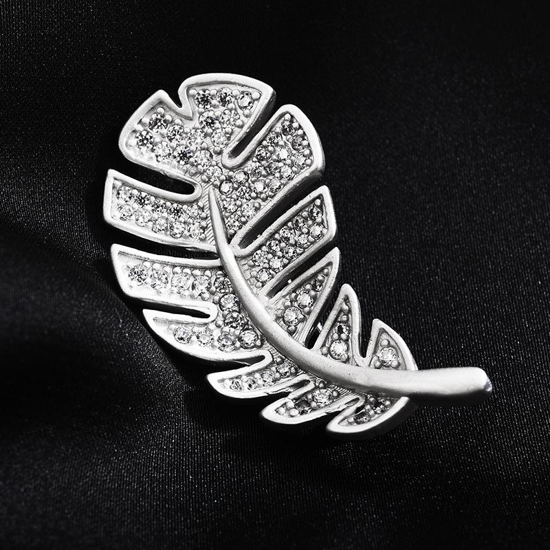 Zircon leaf brooch - elegant, petite leaf brooch for women - versatile matte pin