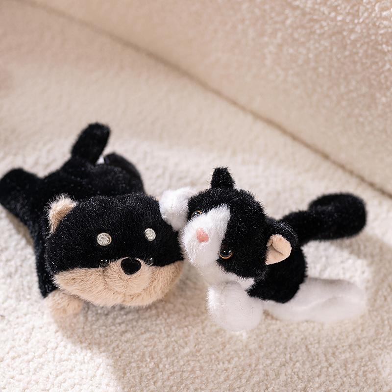 1Pc 17cm Kawaii Lying Fox Raccoon PigShiba Inu Black Cat Plushie Doll Cute Animal Toy Accompany Dolls Funny Birthday Xmas Gift