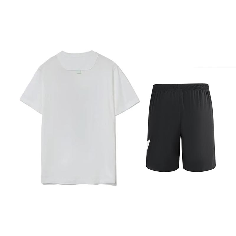 Li Ning Anti-Five Pattern Letter Print Short Sleeve T-Shirt Large Logo Solid Mark Mid-Waist Five-Point Shorts Casual Sports Suit AHSU979-2+YKSV197-2