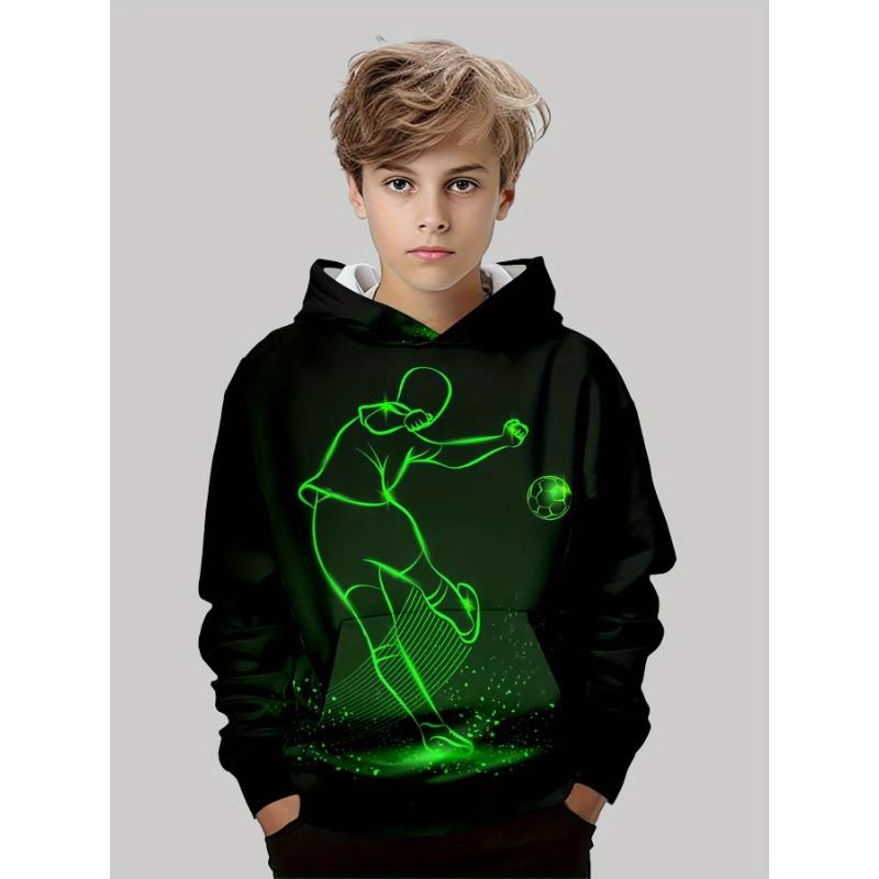 Autumn Winter 3D Football Printed Hoodies Fashionable Casual Warm Sports Long Sleeved Children's Boy Hooded Sweatshirts