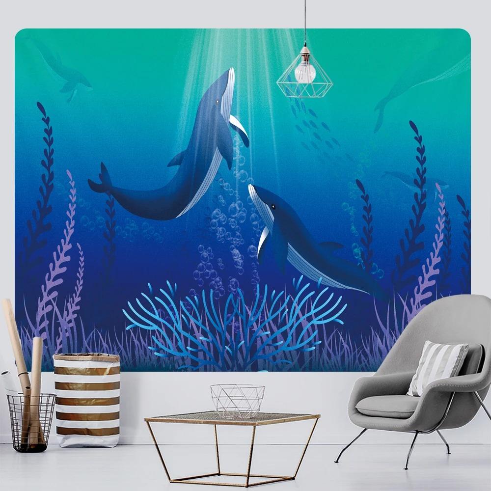 

Гобелен с изображением летящего кита и девушки, украшение для стен дома, гобелен для офиса, гостиной, гобелен 100x75cm