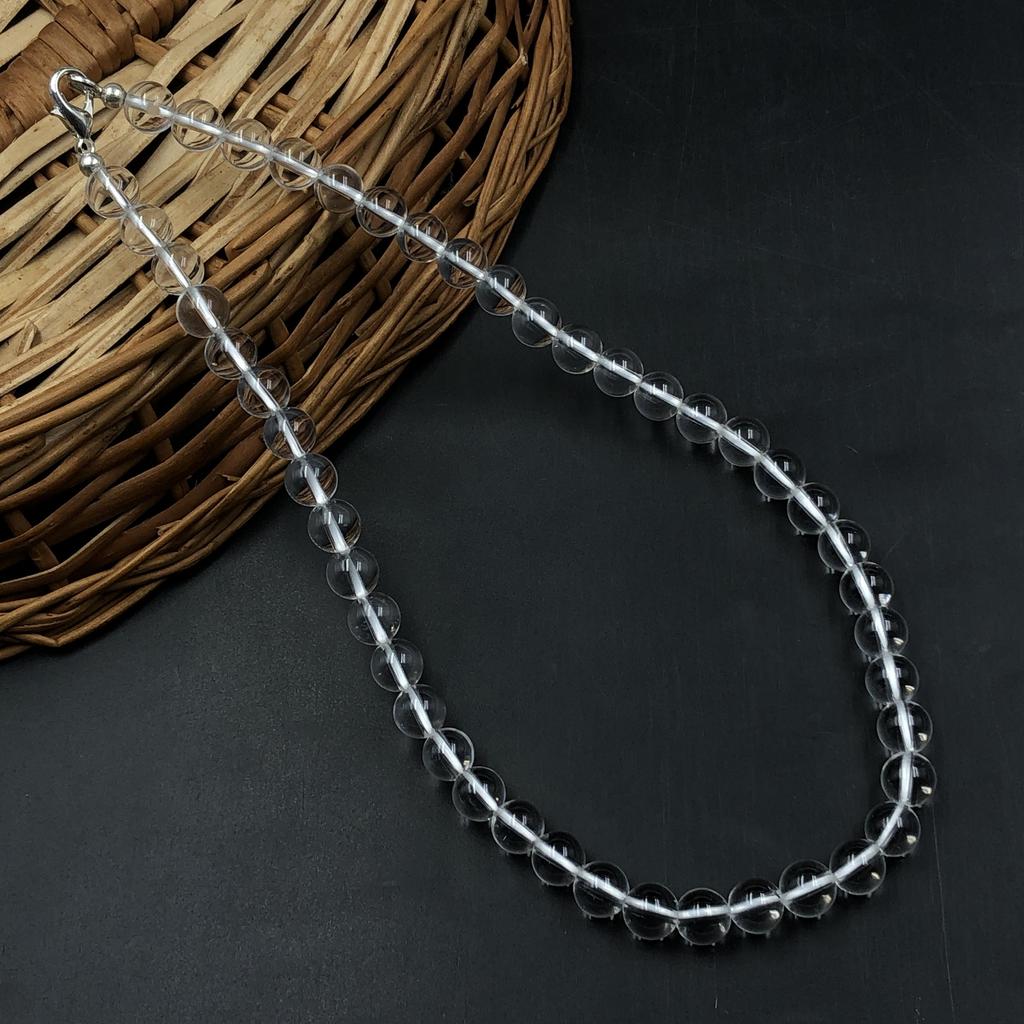 8mm Natural Crystal Gemstone Round Beads Handmade Jewelry Pretty White Stone Necklace 17-20" Gift For Women 8BN-64