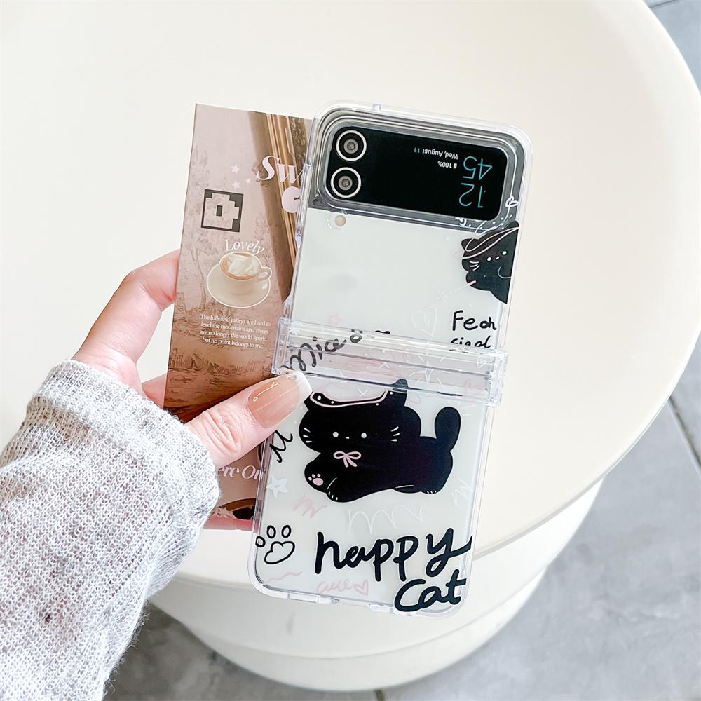 

Cute Cartoon Cat Hand Wrist Strap Case for Samsung Galaxy Z Flip 6 5 4 3 flip6 ZFlip Lanyard Ins Korean Shockproof Acrylic Cover for Samsung Z Flip 5