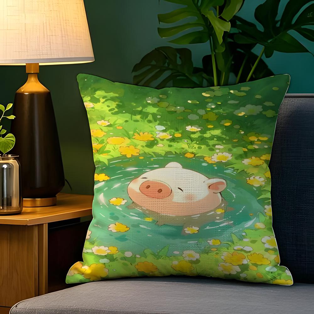 Decorazione Ragazza Animale Cartone Animato Carina 2 Federe Federa in Lino Naturale Decorazione Double-Sided Federa per Cuscino da Divano Decorazione per la Casa