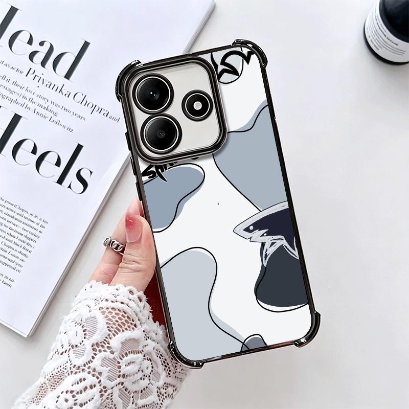 Doodle Style Shark Collage Soft Phone Case For Xiaomi Redmi Note 14 15 Pro Plus 13 12 11S 11T 5G 10 9S 9 Plating Anti-Fall Funda