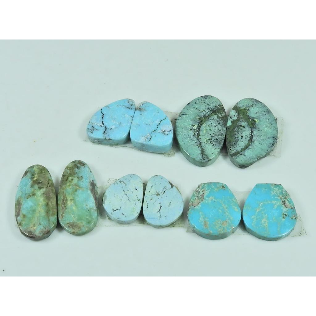 Natural Tibetan Turquoise Matched Pair Fancy Cabochon Gemstone 05 Pair Lot C-3611
