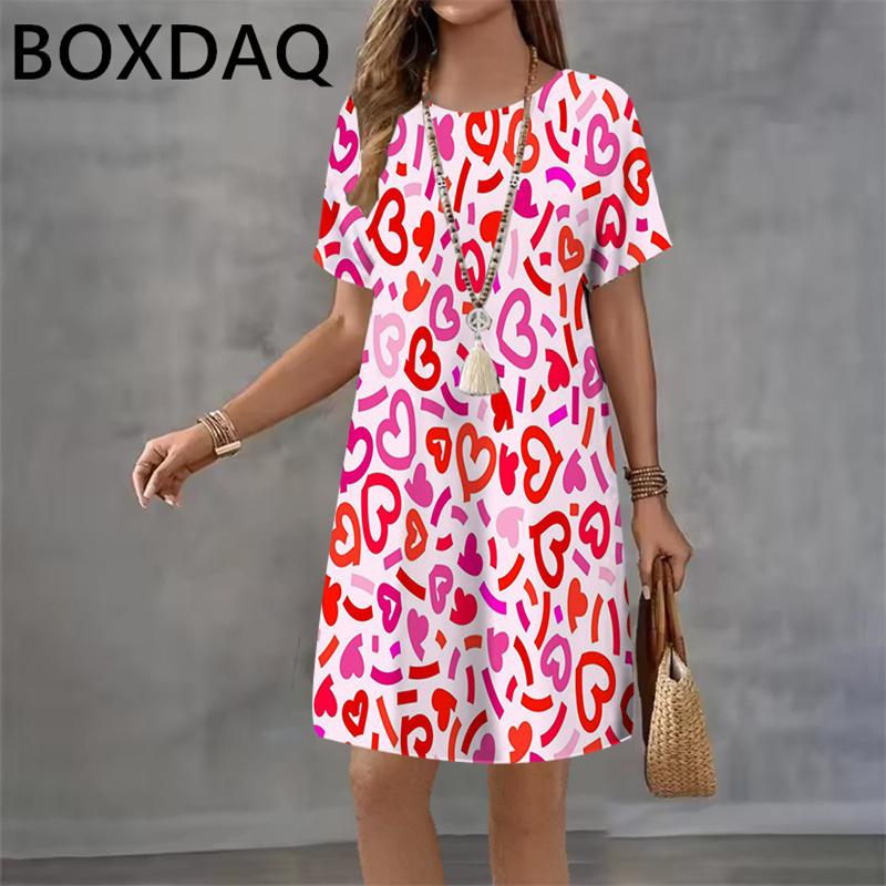 Fashion Love Print Versatile Dress Casual Round Neck Comfortable Dresses