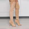 Stivali da Donna Alti Fino al Ginocchio Peep Toe alla Moda Taglie Grandi 34-46 Zip Laterale Elastici Stivali Lunghi Scarpe da Donna