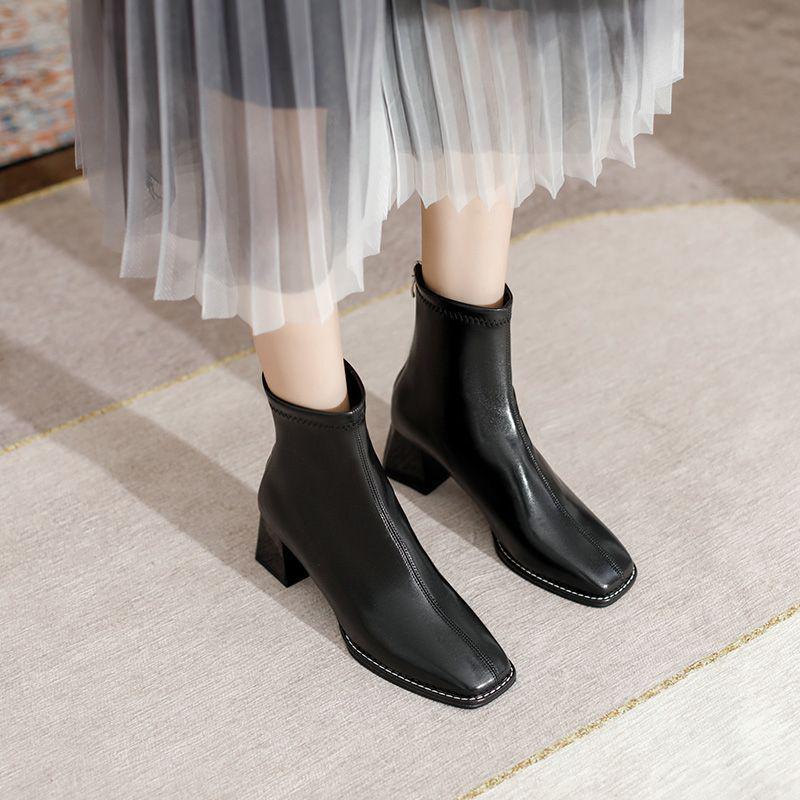 Damen Chunky Heel Chelsea Stiefeletten 2025 - Temperamentvolles Weiß, Mittelhoher Absatz, Herbst/Winter Stylisch Schlanke Passform