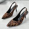 Fashion Sexy Pointed Toe High Heel Mules Shoes Women Summer Leopard Print Thin Heels Sandals Woman Plus Size Buckle Party Shoes Female